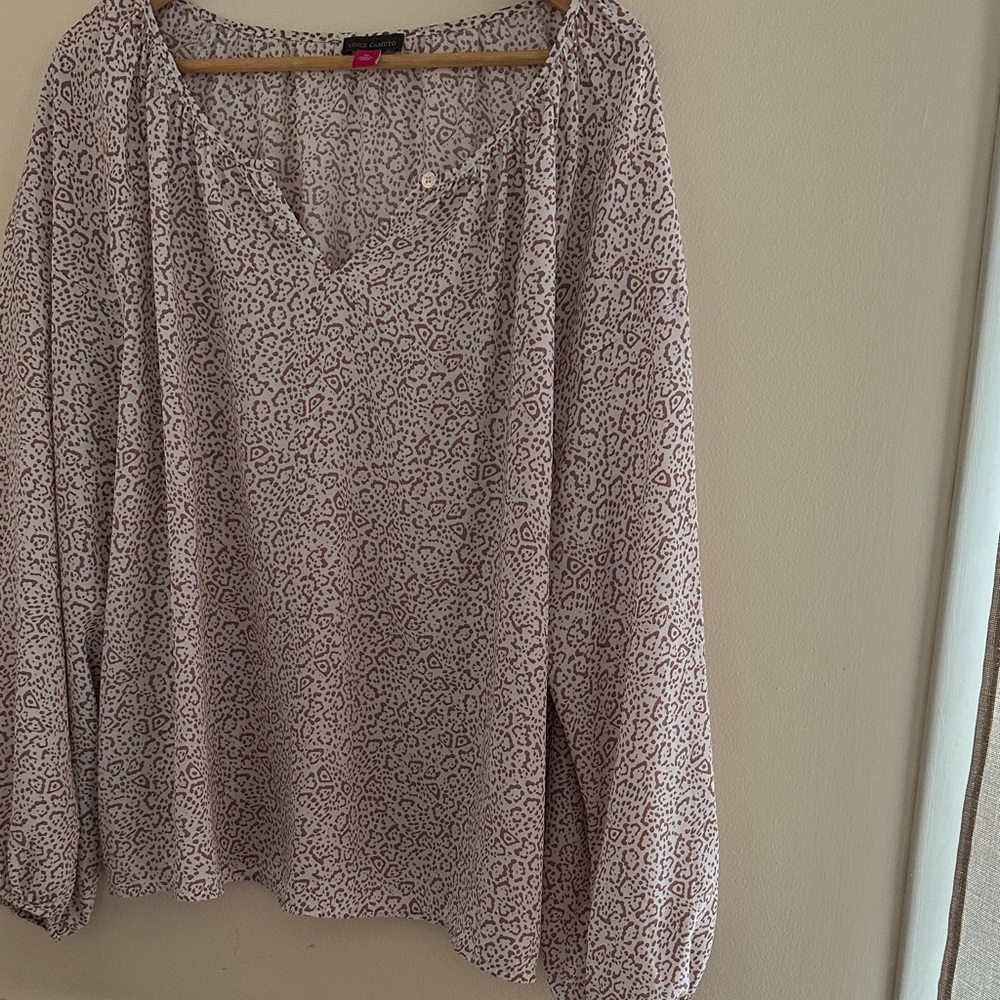 Vince Camuto Animal Print Blouse in Cream and Brown